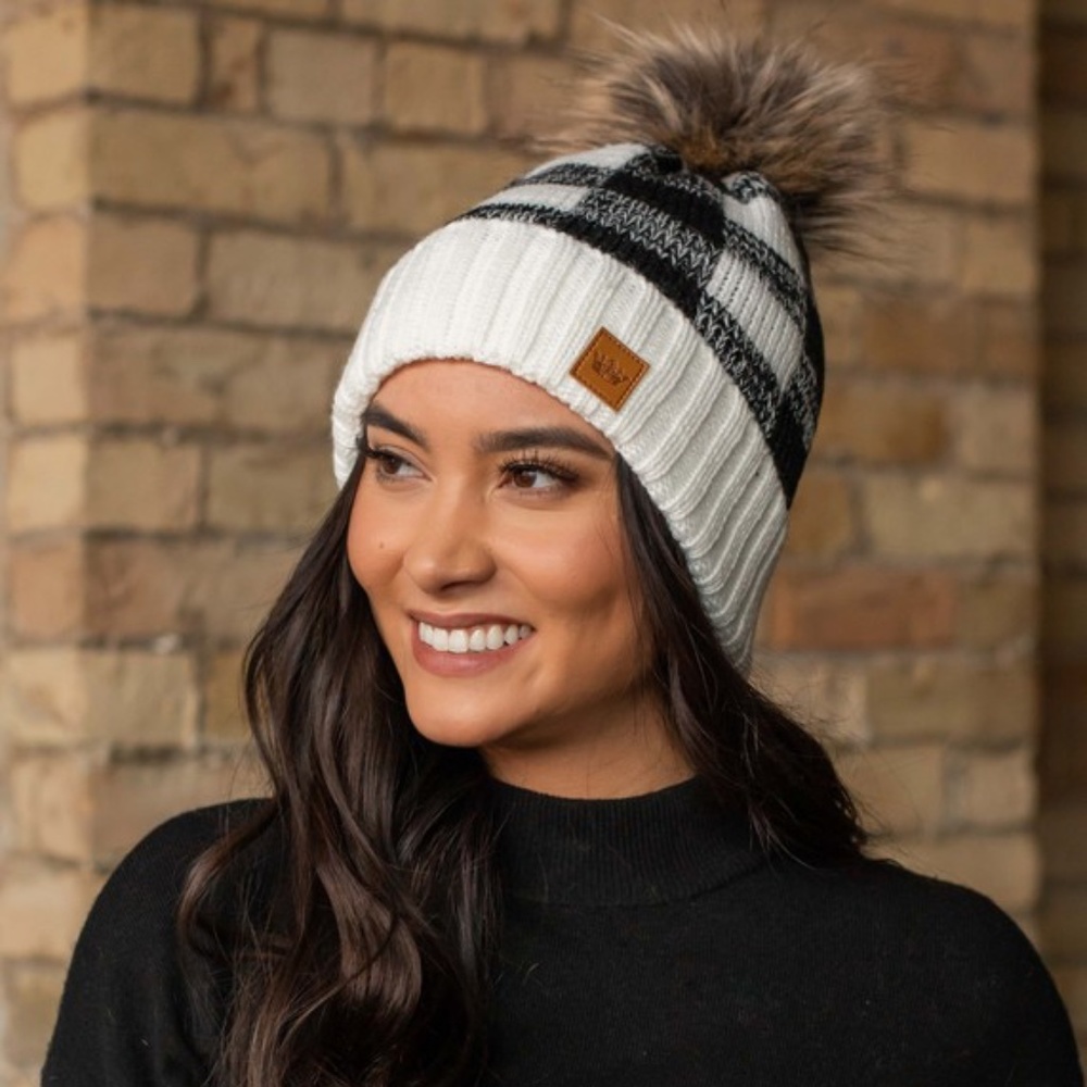SOLD OUT Buffalo Check Plaid Fleece Lined Winter Beanie - Picture 2 of 4